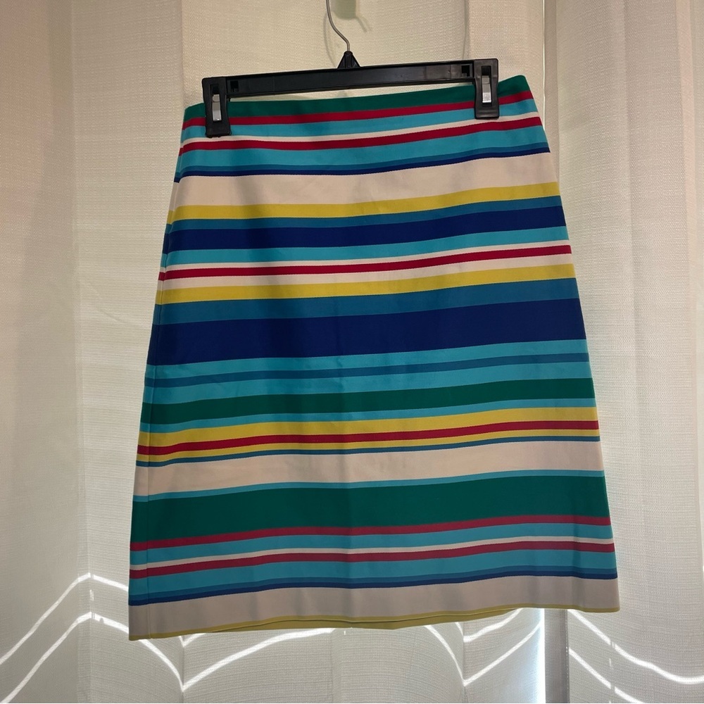 Talbots Striped Pencil Skirt Womens Size 2P Blue Green Colorful Classic Career